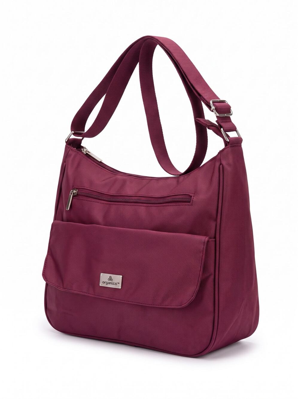 Organizzi Rfid Carryall Eggplant Travel Crossbody Multi-Pocket Nylon Totebag